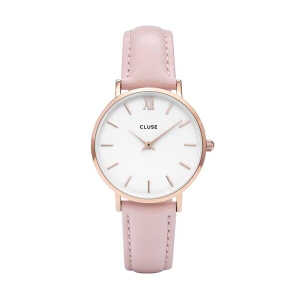6678 8719743373532 CW0101203006 CLUSE MINUIT LEATHER ROSE GOLD WHITE/PINK