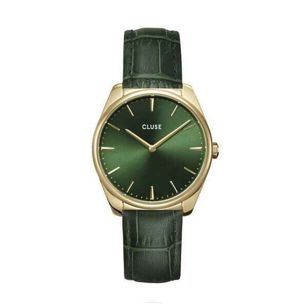 6684 8719743376267 CW0101212006 CLUSE FEROCE LEATHER, GOLD, FOREST GREEN/FORES